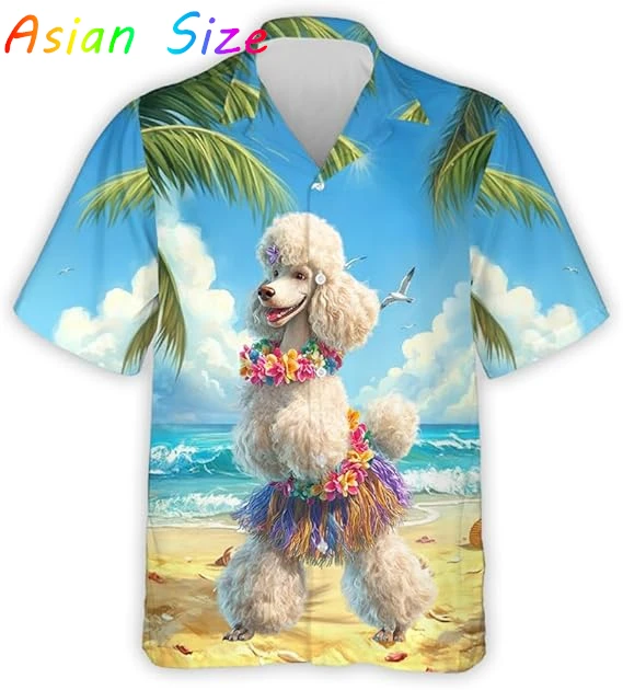 

2026 Тропический пляж, милая собака, хула, танец, 3d принт, модные крутые модные гавайские рубашки, забавные мужские блузки с короткими рукавами для отпуска