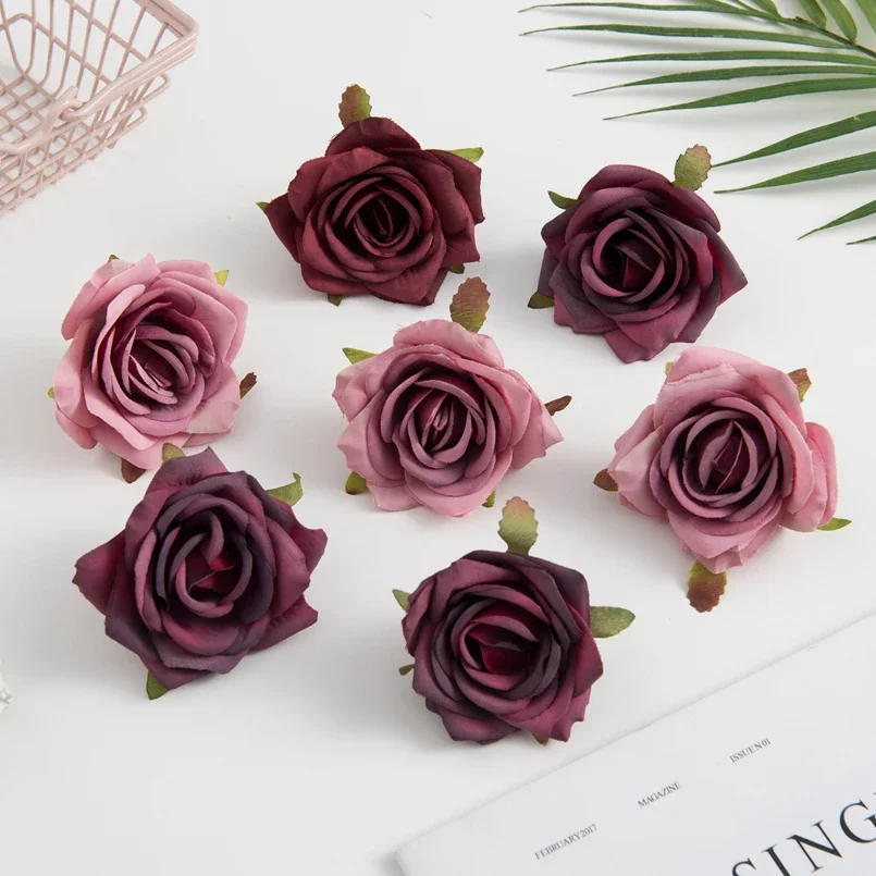 100 قطعة الزهور الاصطناعية رخيصة اكاليل عيد الميلاد حفل زفاف ديكور المنزل Diy بها بنفسك الهدايا صندوق سكرابوكينغ وهمية الحرير الورود رئيس #5
