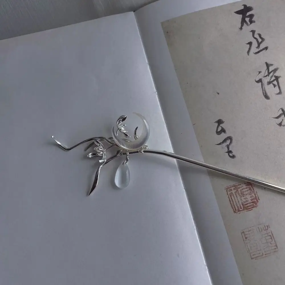 Horquillas de madera con cuentas de borla lunar y jade Hetian, estilo chino, para Cheongsam y Hanfu, accesorios de cabello de estilo antiguo