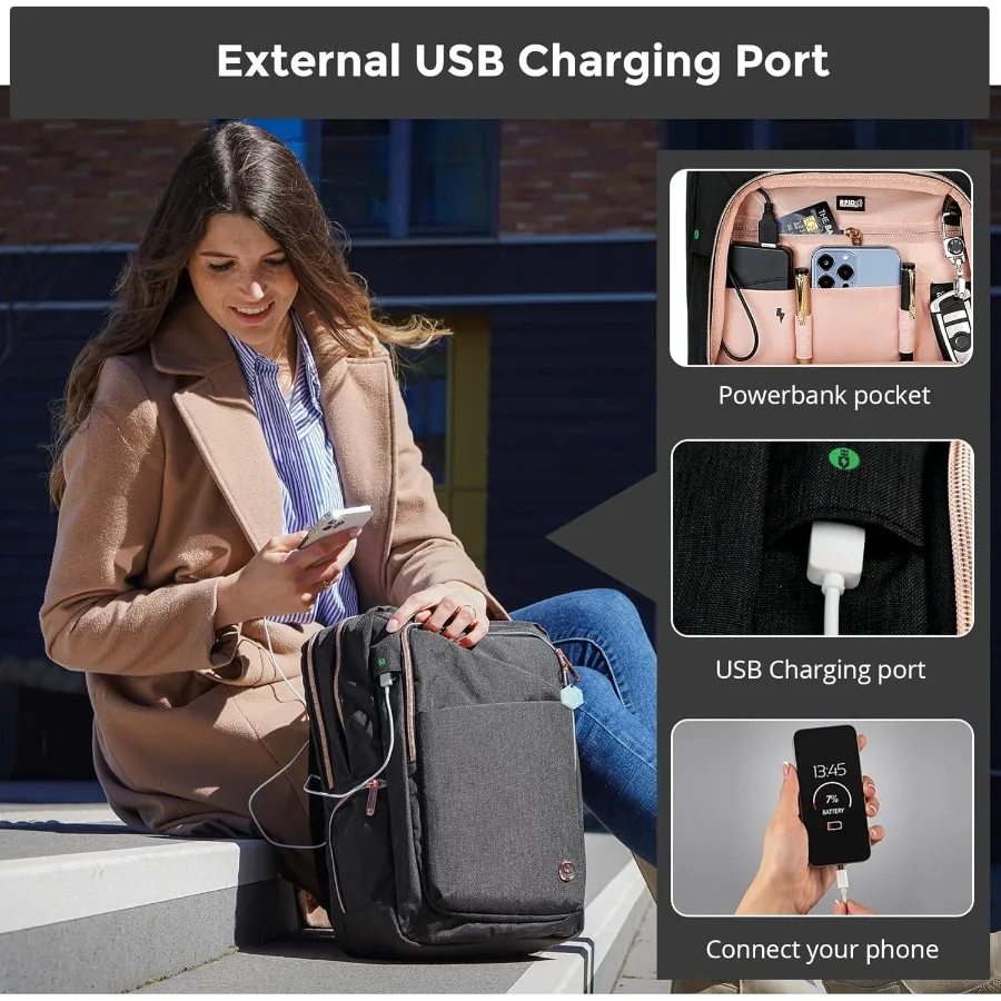 Swissdigital Design Business-Rucksack für Damen mit roségoldfarbenen Reißverschlüssen, College-Reise-Laptop-Rucksack mit Apple Find My N