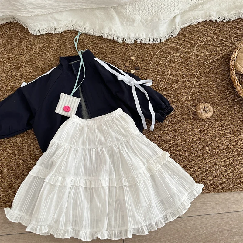 Skirts Autumn New Girl Solid Color Splicing Skirt Children Clothing Sweet Korean Long 2024 Simple Fashion Soild Sweet