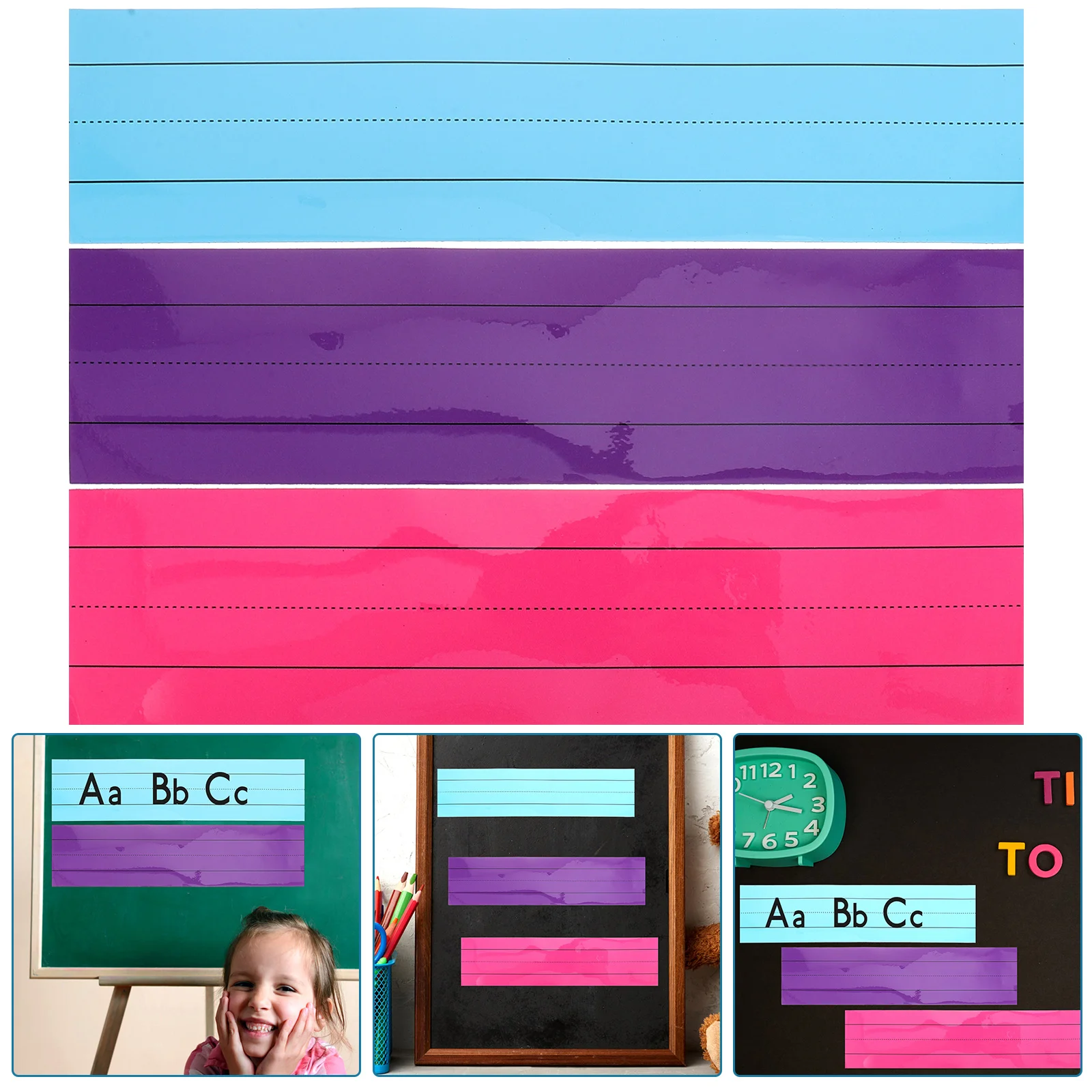 

3Pcs Magnetic Sentence Strips Lined Design Removable Dry Erase Labels for Whiteboard Refrigerator Classroom Memo