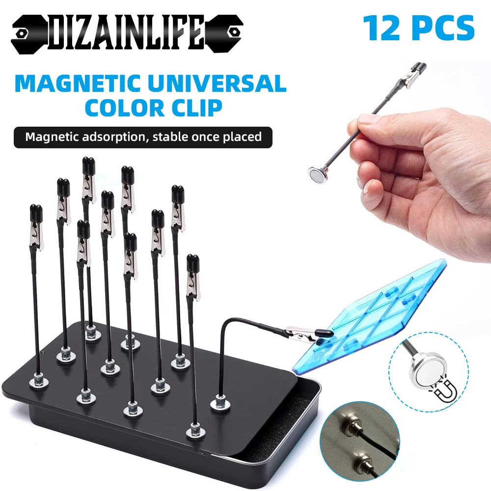 Model Painting Stand Base Holder 12PCS Alligator Clip Sticks Magnetic Bendable for Airbrush Spray Hobby DIY Model Crafting