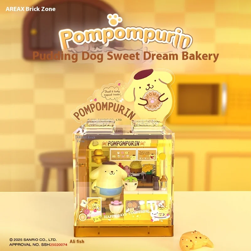 MINISO Sanrio Hello Kitty bouwstenen - DIY Kawaii Mini Shop Box Set, verzamelcadeau voor meisjes met LED-decor