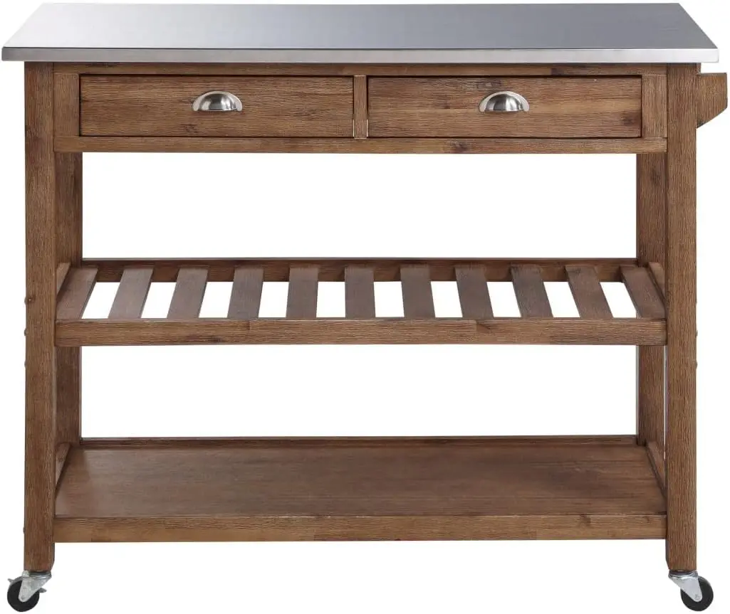 Rolling Kitchen Cart Island Table Utility Storage Trolley Cabinet With Shelves And Caster Wheels For Dining Room Living Room Apartment, Modern Farmhouse Style, Wire Brush Barnwood Brown
