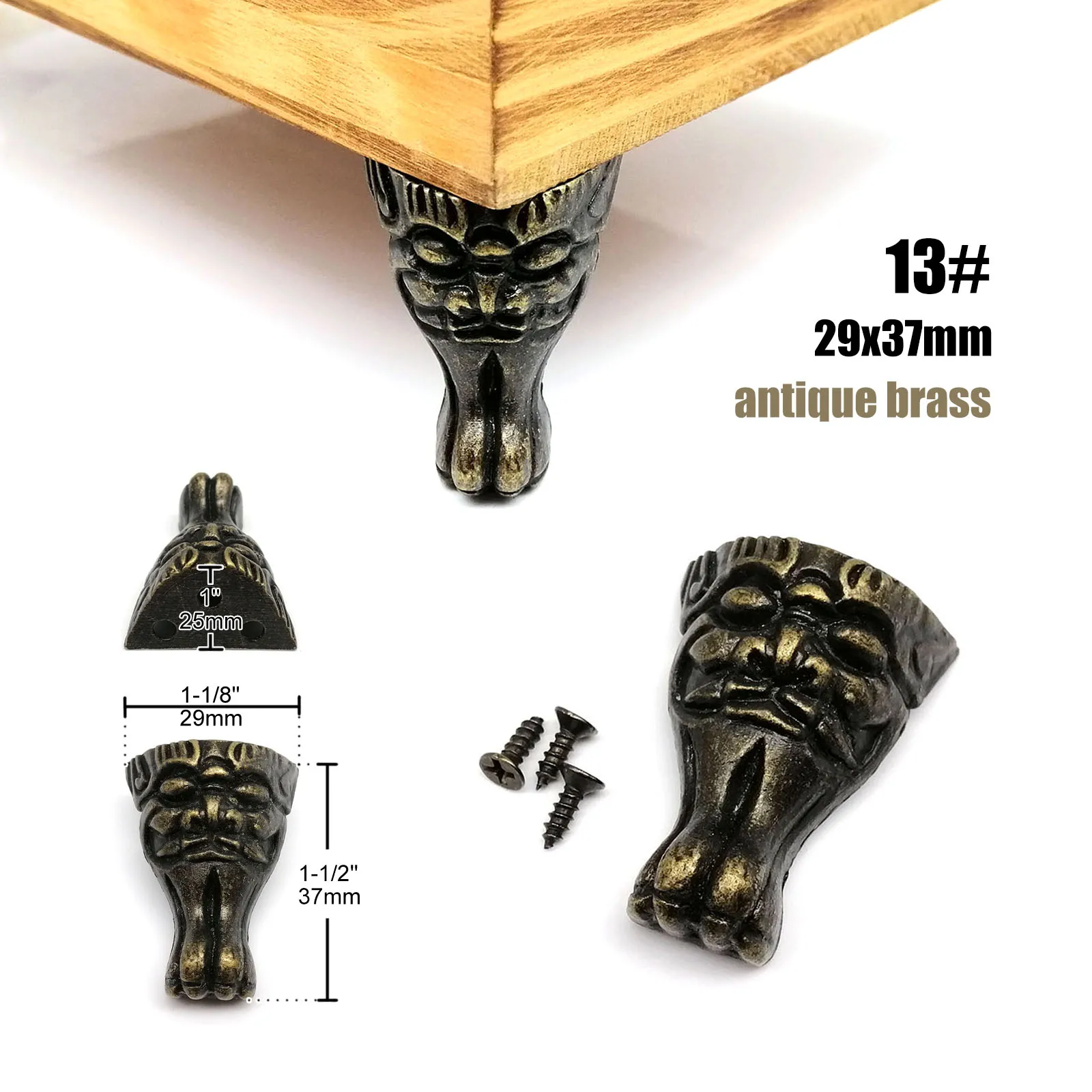 HZYUEGOU 4 Stück Schmuckkisten aus Holz, Geschenkbox, Weinbehälter, dekorative Füße, Eckenschutz, Stützhalterung, Gold, Silber, Bronze – Detail 13
