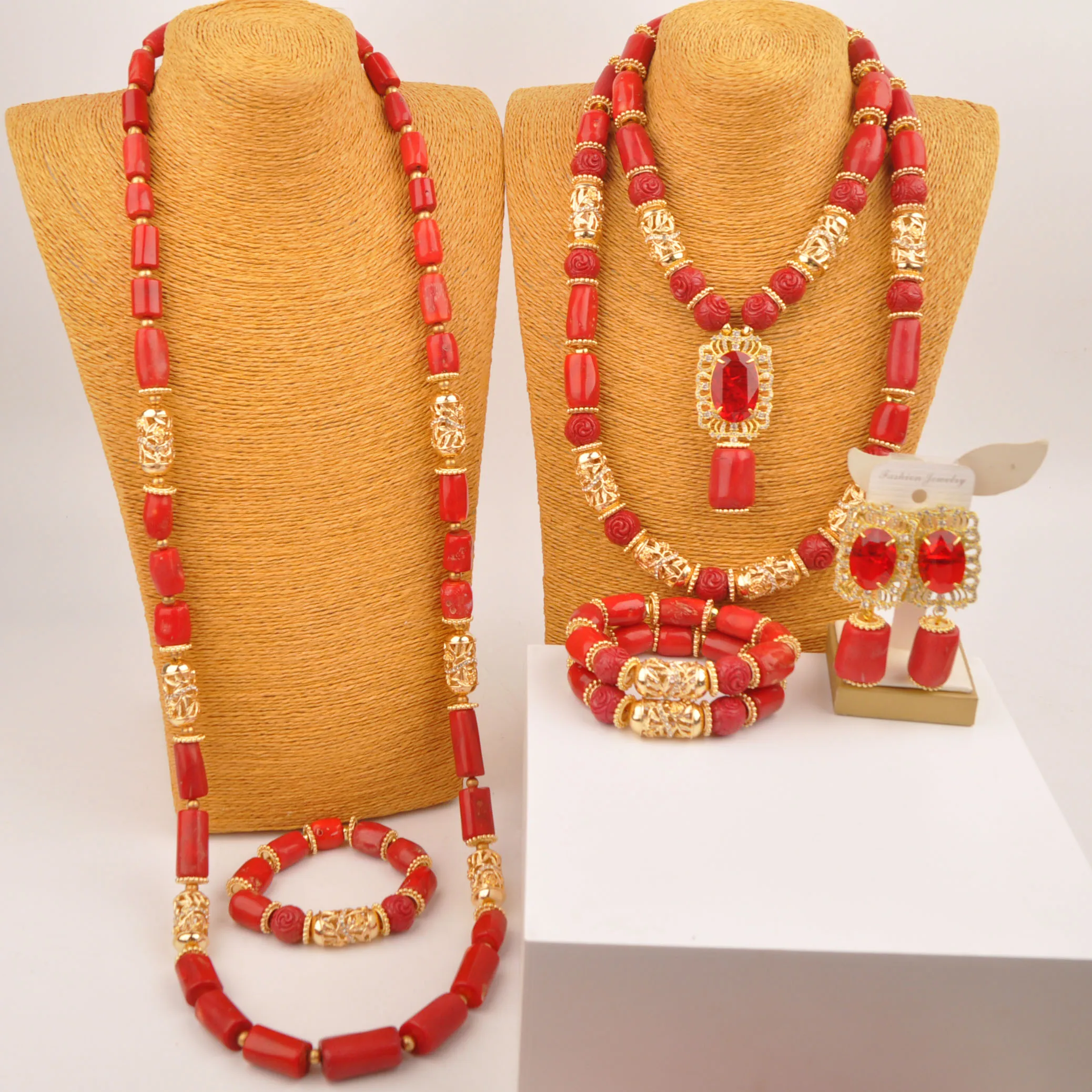 

Natural Coral wedding jewelry set African Necklace jewelry red