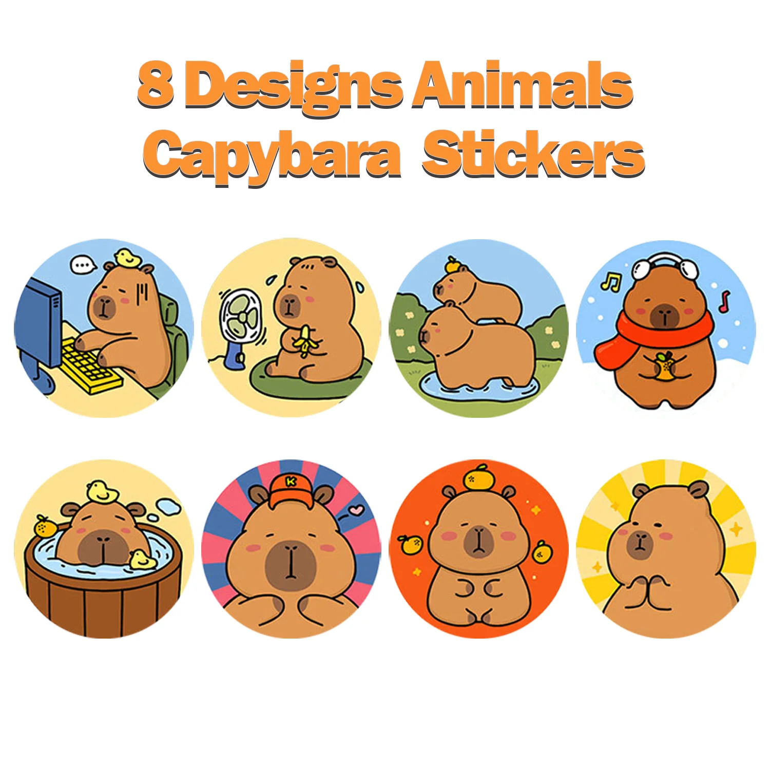 1Roll(500Pcs) Cartoon Capybara Animal Stickers Cute Reward Notebook Labels Laptop Stickers Decal Home Decoration