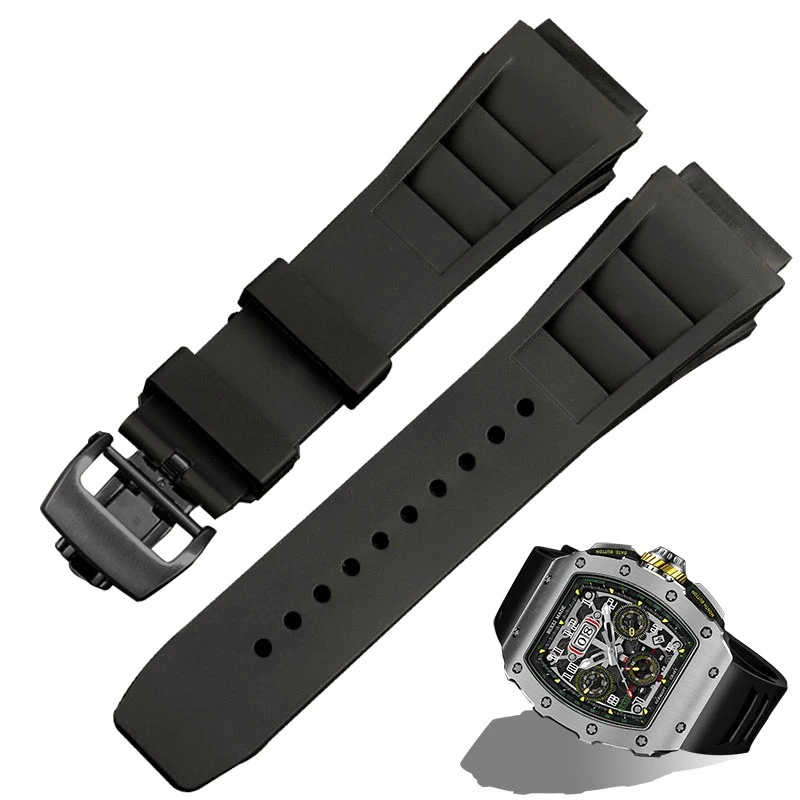 Silicone Watch Strap for Richard Mille Waterproof Sweatproof Comfortable To Wear Rubber Watch Band Accessories 25mm Wristband