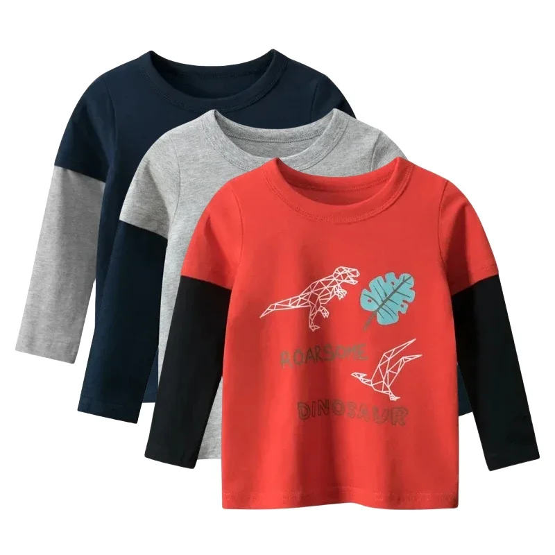 

2024 Spring Autumn New Dinosaur T Shirt Boys Children's Clothing Boy Cartoon Print T-Shirt Long Sleeve Cotton Kids Tops 2-9Y