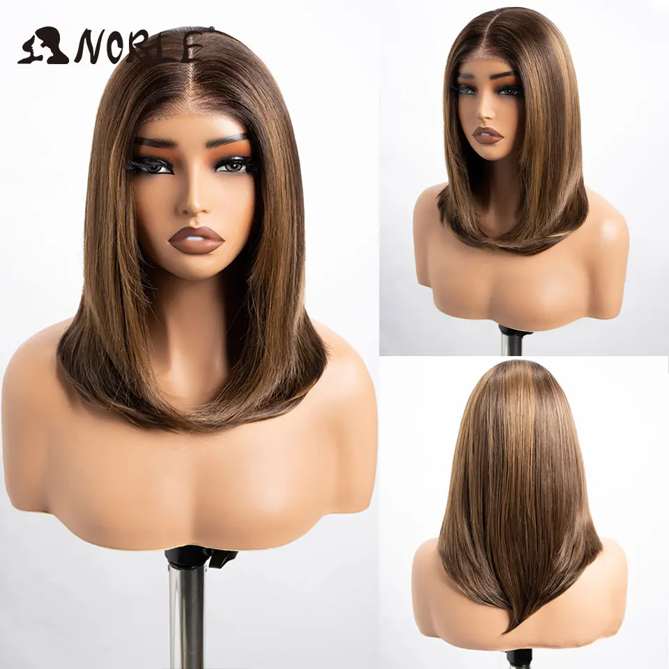 NOBLE 16 Zoll 6x4 Lace-Front-Perücke aus Kunsthaar, Ombre Aschblond mit dunklem Ansatz, hitzebeständige Faser, klebefreie Perücke für Damen – Detail 12