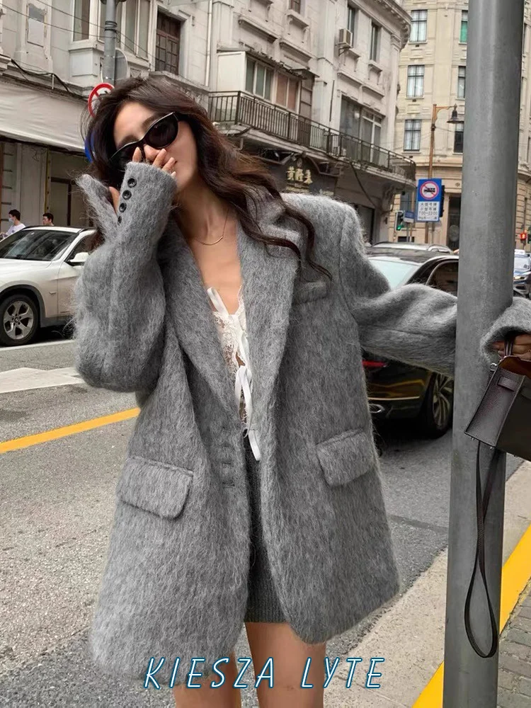 

luxury Blazers Party New White Grey Woolen Suiting Coat For Winter 2024 Warm Women's Casual Woolen Overcoat wool Jackets