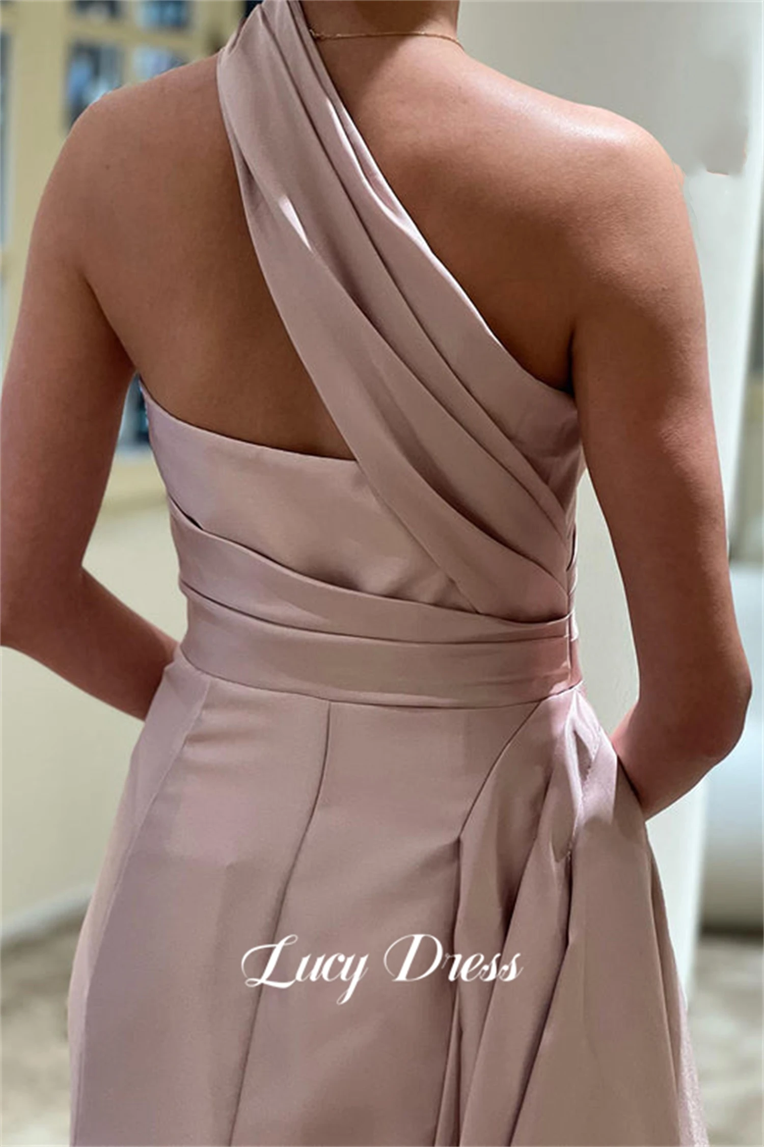 Lucy Evening Dress Bridesmaid One Shoulder Sleeve Grace Satin Gala Dresses 2024 Robe De Soiree Femmes Ball Gowns