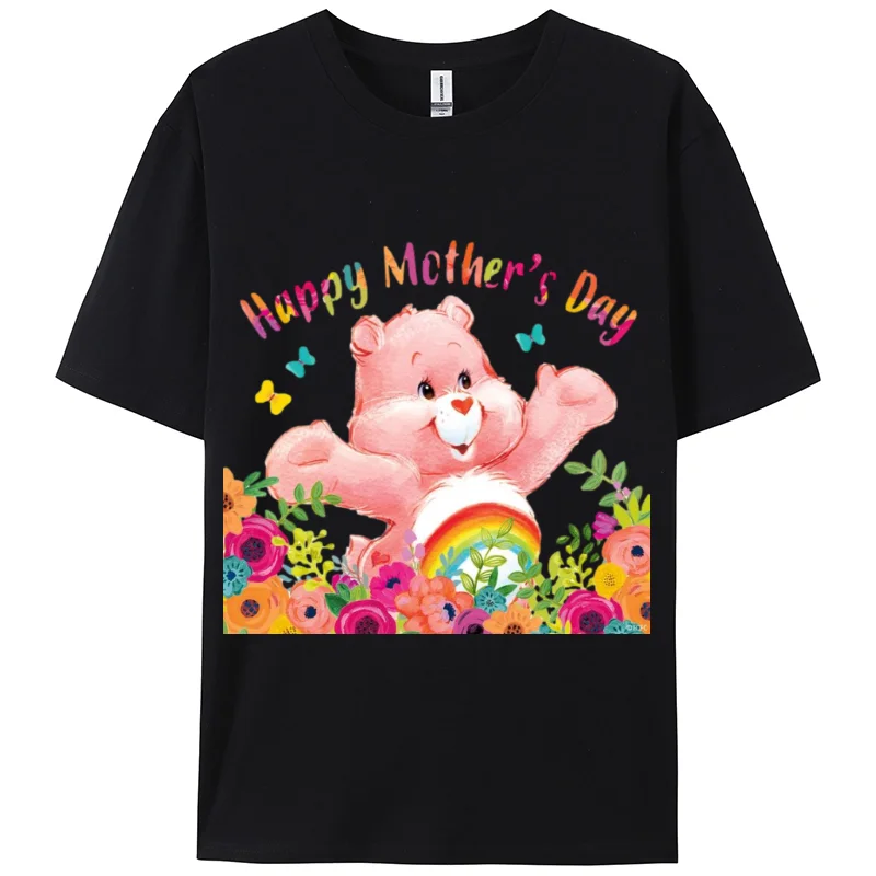 2024 Mother's Day New Cotton Women's T-Shirt Y2K Oversized Bear Print Loose Top Casual Cute Trend Short Sleeve