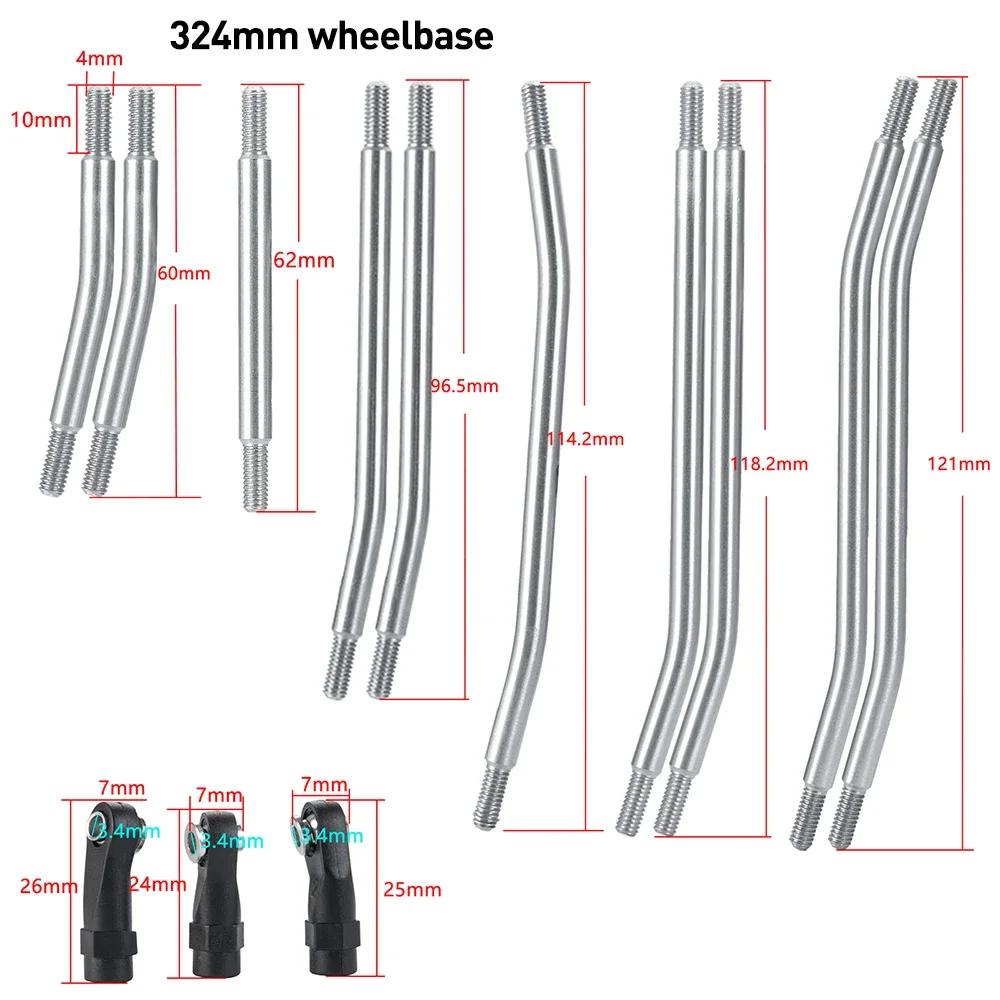 AXSPEED Edelstahl-Chassis-Verbindungsstücke, Aufhängungsverbindung mit Stangenenden, 313/324 mm Radstand für 1/10 TRX4 K10 Bronco Blazer Teile
