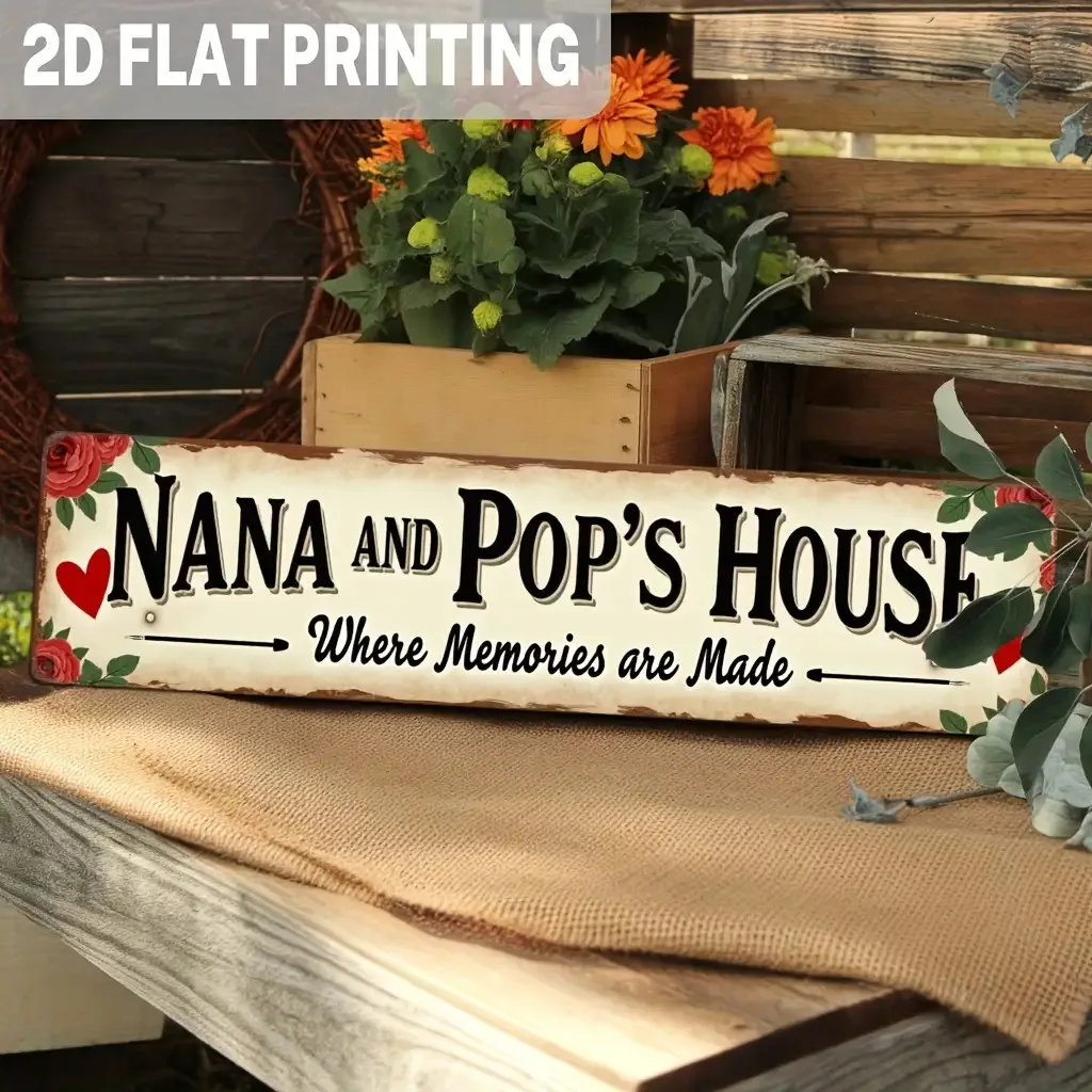2D Flat, 1pc Country Style Grandma Grandpa Home Metal Sign- Family Love Theme Farmhouse Wall Decoration,Floral and Heart-shaped