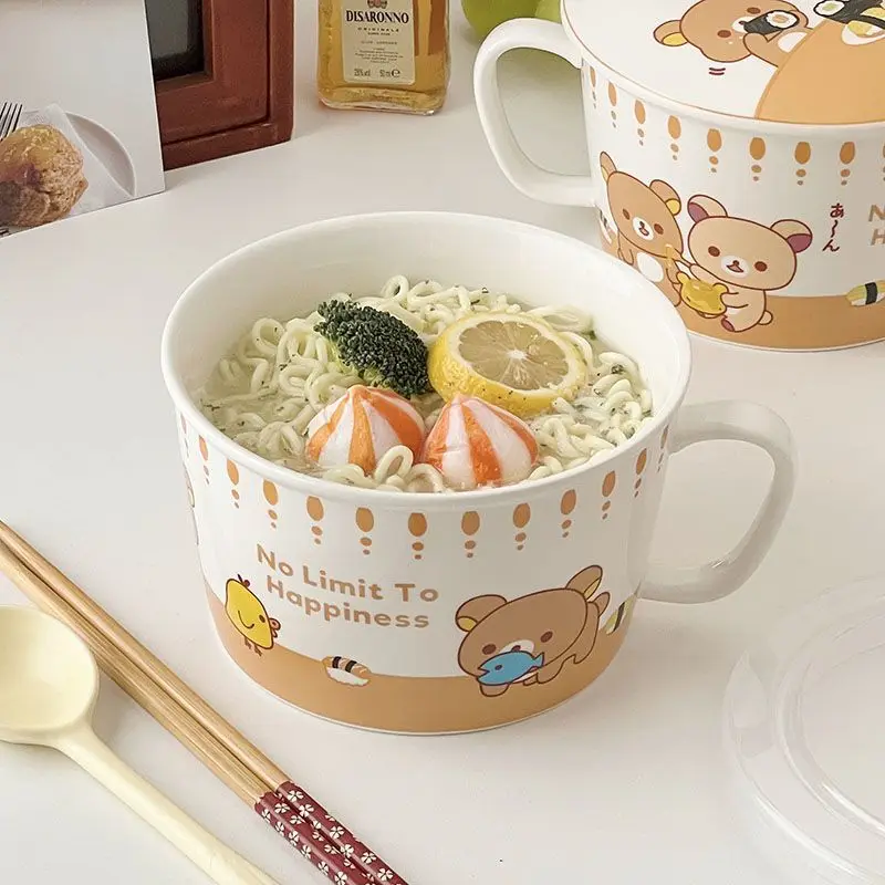 Kawaii Rilakkuma الكرتون لطيف الكرتون وعاء سيراميك المعكرونة الفورية لطيف طالب عنبر المعكرونة السلطانية الفتاة الهدايا اللعب #4