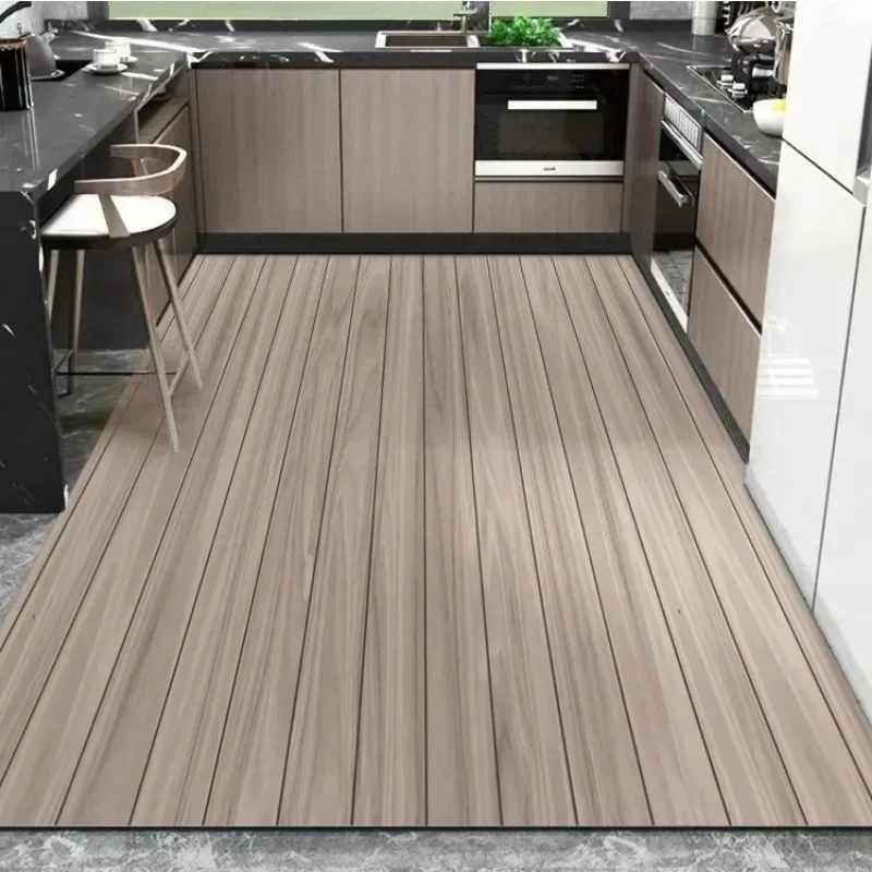 Simplicity Kitchen Carpet Wood Grain Lines Waterproof Oil-proof Wipeable No-wash Doormat Anti Slip Dirt-resistant Balcony Rug 러그