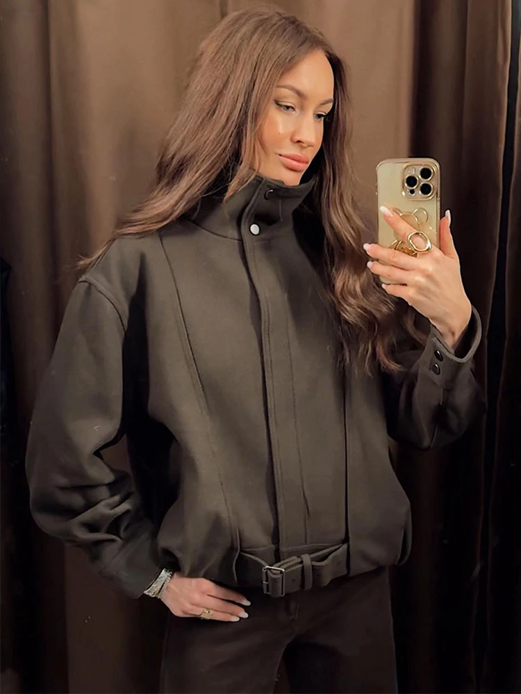 

HH Новая модель, куртка с двойной пуговицей и воротником-стойкой, куртка с поясом, элитная куртка с разделительной линией, дизайн женской одежды