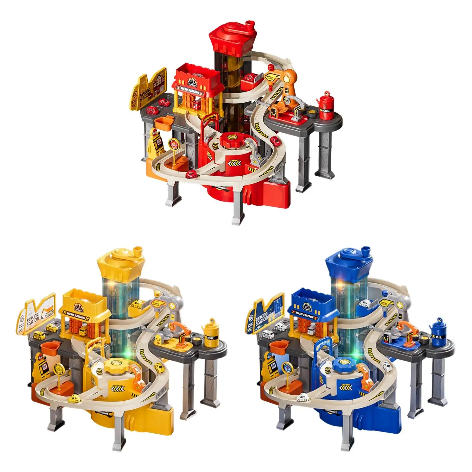 

Parking Garage Playset Race Car Toy Party Toy with 4 Mini Cars Multi Level
