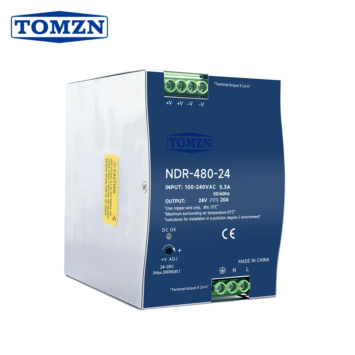 TOMZN NDR-480-12 NDR-480-24 480W AC to DC Switching Power Supply Input AC100-240V Output DC12V 24V Adjustable 50Hz 60Hz