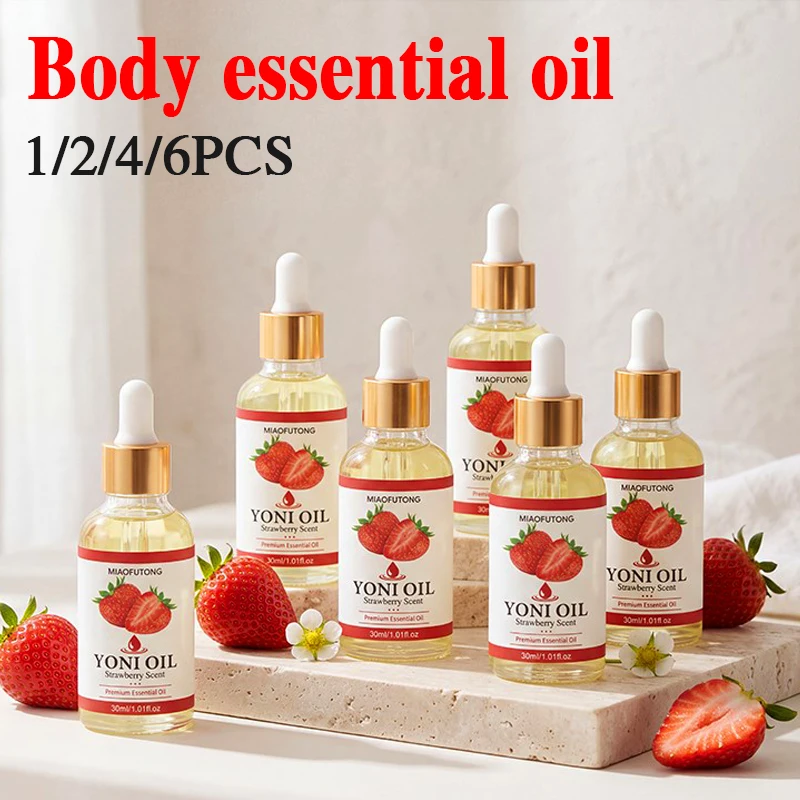 1/2/4/6PCS Strawberry Body Essential Oil, Body Moisturizing Essential Oil, Light And Non‑Greasy, Plant Fresh And Fruity Massage With Daily Massage Oil For Men And Women, 30Ml Portable Dropper Essential Oil.