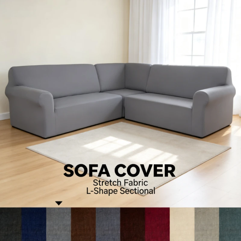 Stretch Sofa Cover L-Shaped Corner Slipcover Milk Silk Solid Color All-inclusive Couch Protector Washable Furniture Cover Home
