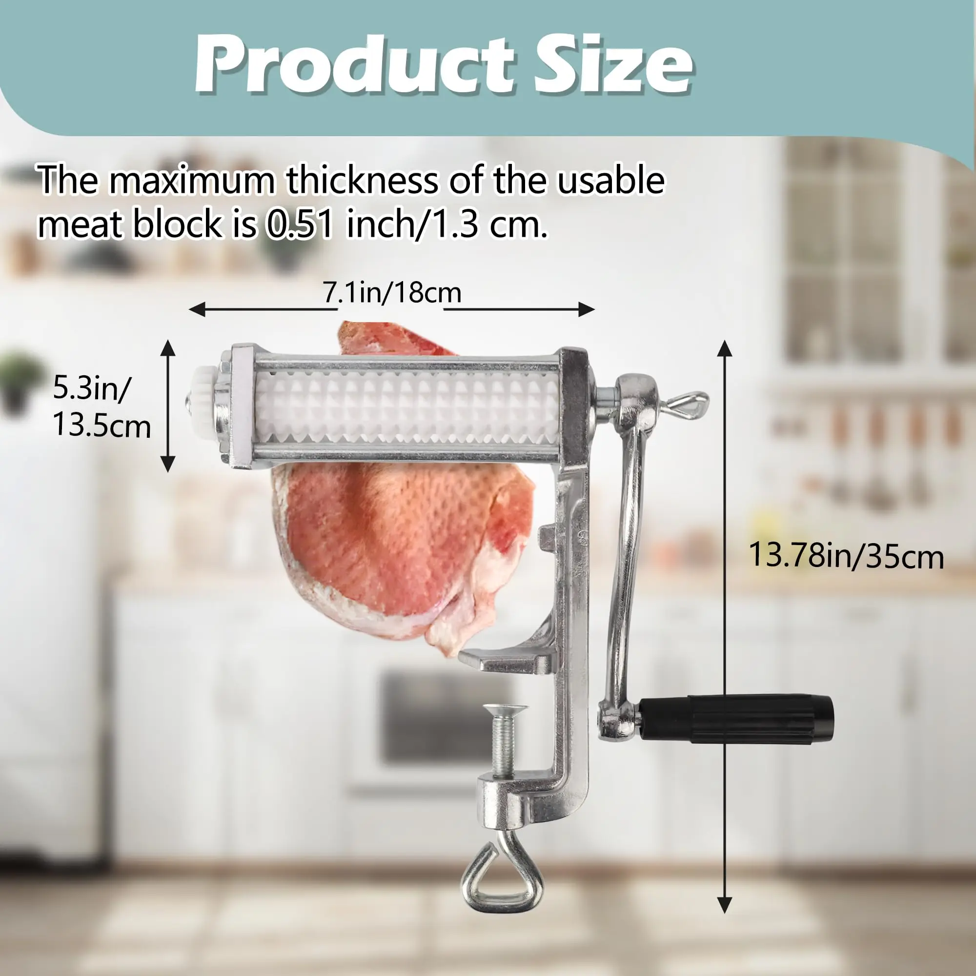 Manual Meat Tenderizer Machine Quick and Easy Beef Chicken Steak Flatten Tool Aluminum Alloy Construction Clamp-on Rolling Cuber