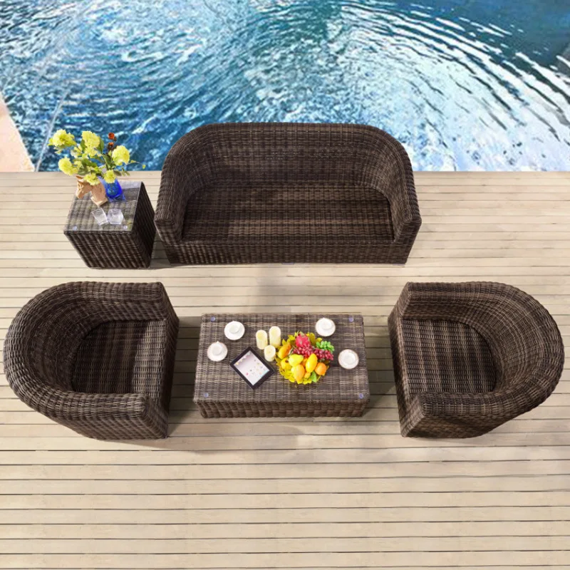 Outdoor-Sofa, Innenhof, Rattan-Kombination, Sonnenschutz