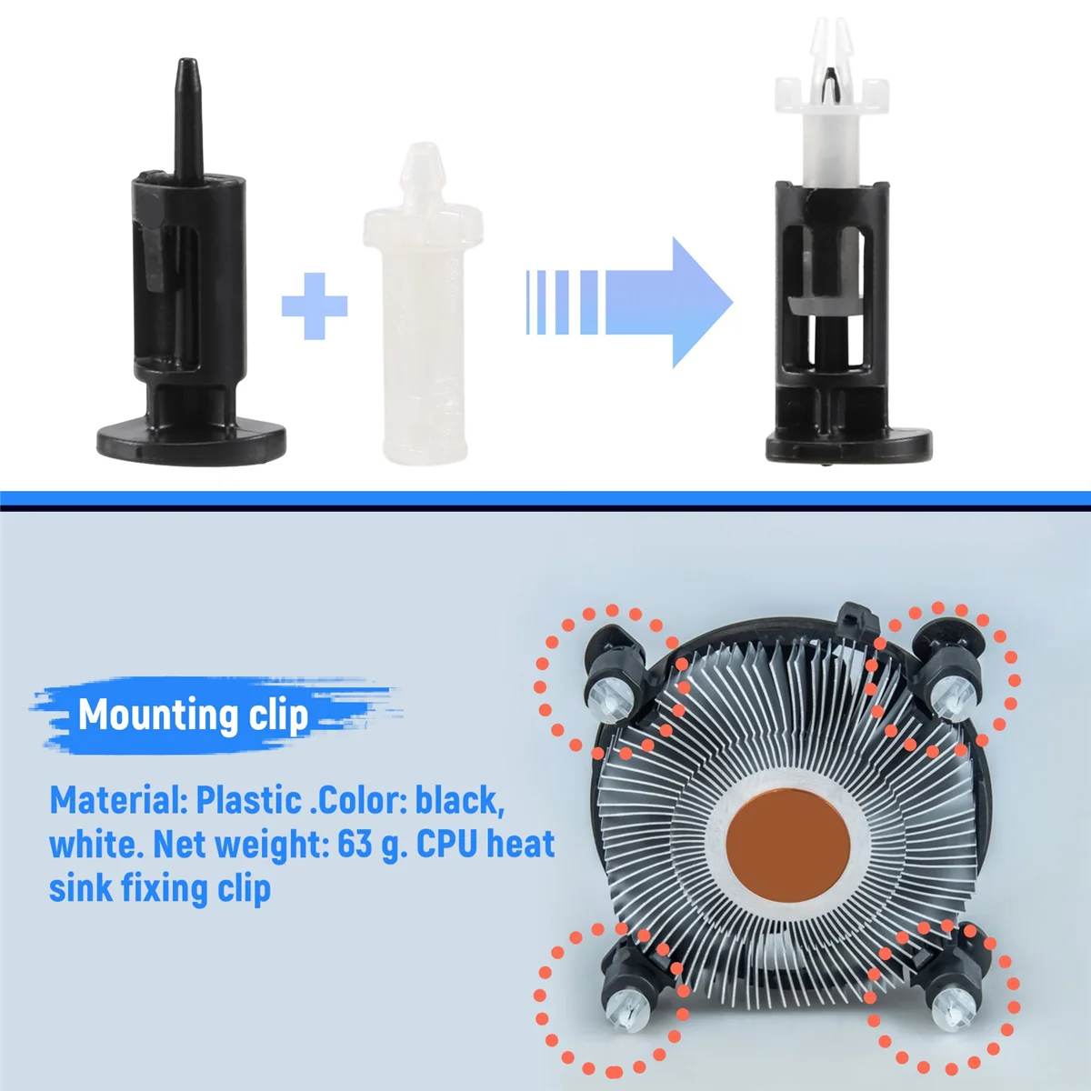 พลาสติกสีดํา สีขาว ขายึดสําหรับระบายความร้อน Intel CPU 30 ชิ้น
