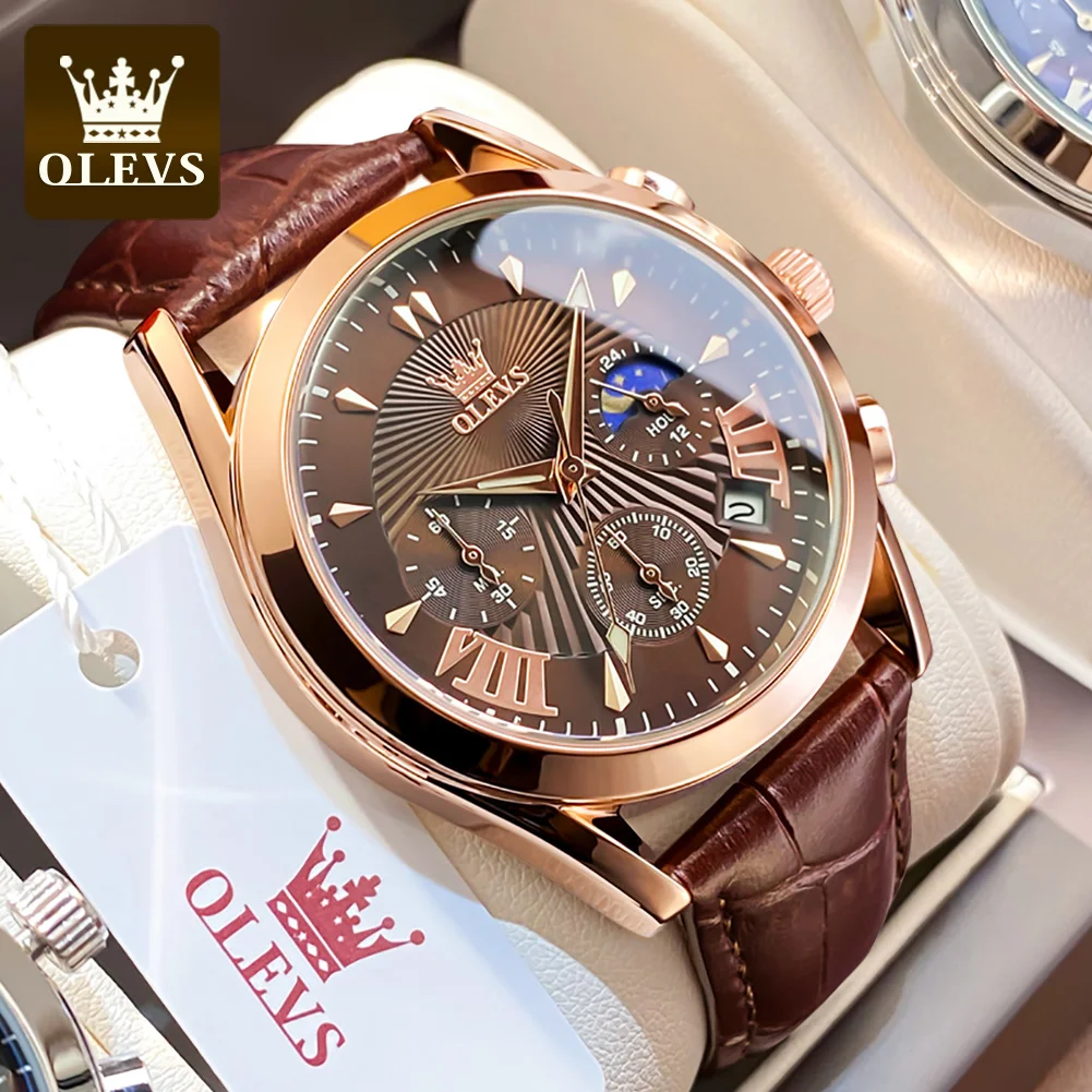 OLEVS Original Luxury Brand Men's Watches High Quality Waterproof Quartz Watch for Men Fashion Leather Strap Man Wristwatch