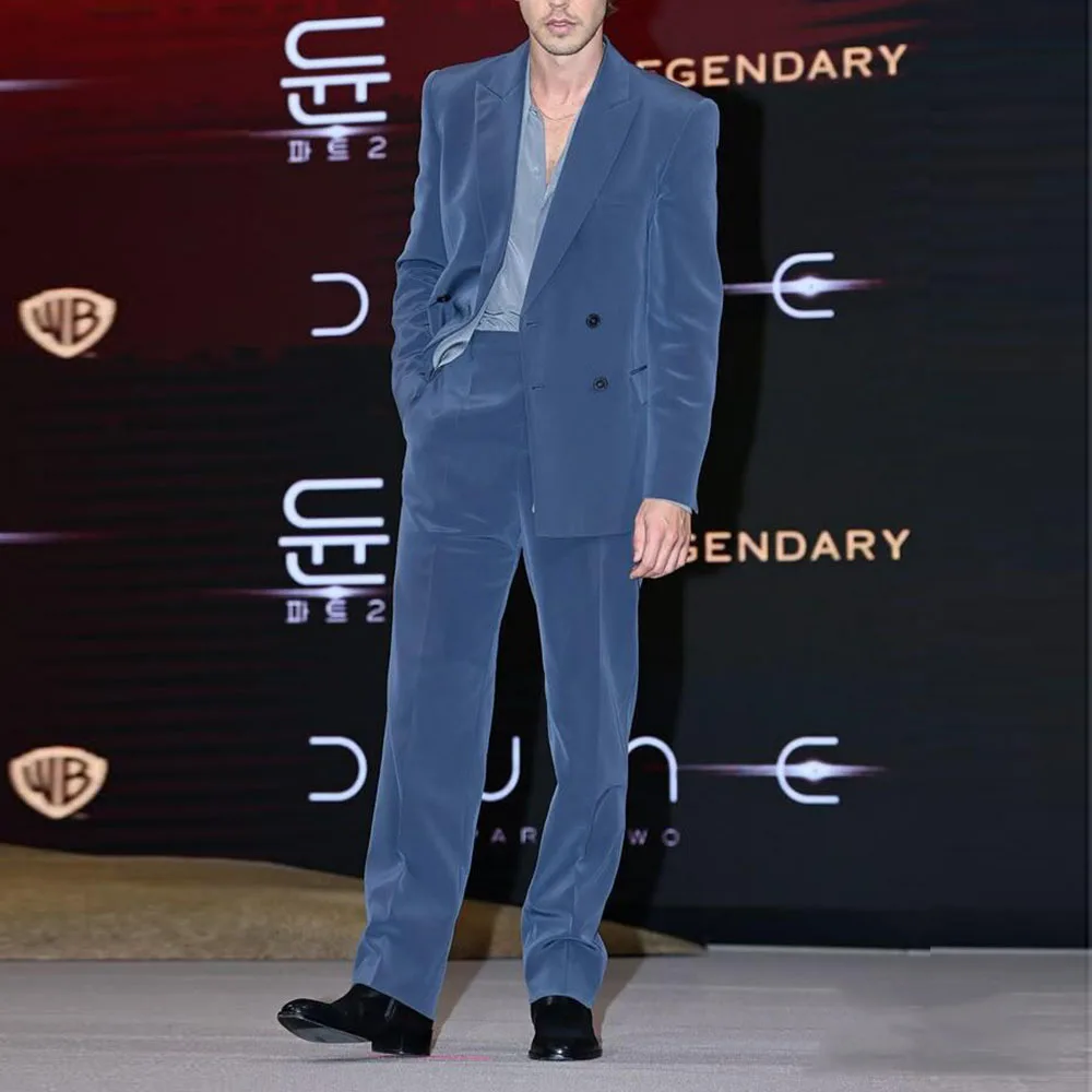 

Casual Men Suits High Quality Double Breasted Business Formal Occasion Peak Lapel 2 Pieces Jacket Pant Male Clothing Fashion