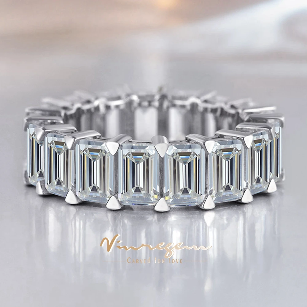 Vinregem 3*5 MM Emerald Cut Lab Created Sapphire Gemstone 100% 925 Sterling Silver Row Rings Fine Jewelry Wedding Band Wholesale