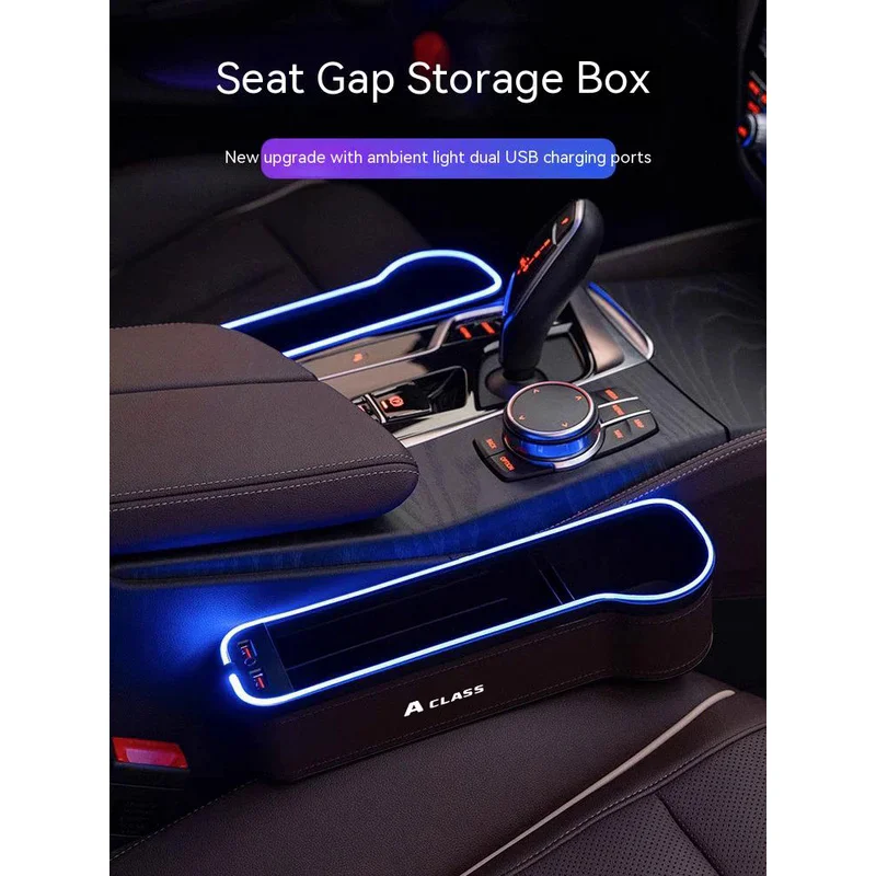 For Mercedes Benz A CLASS Gm Car 7 Color Storage Box with Atmosphere Light Car Cleaning Organizer USB Charging Car Accessories