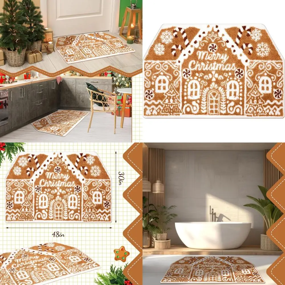 

Large 48x30 Gingerbread House Christmas Doormat - Non-Slip Rug for Entryway, Kitchen, Living Room, Bedroom