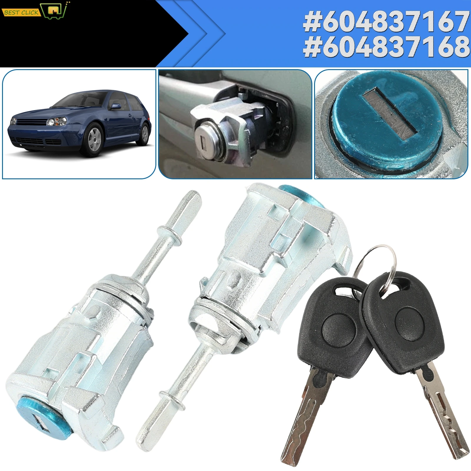 

2x Door Lock Cylinder Key 604837167 For VW Golf 4 MK4 Bora A6 Skoda Fabia Polo 1997-2009 Modification Accessories