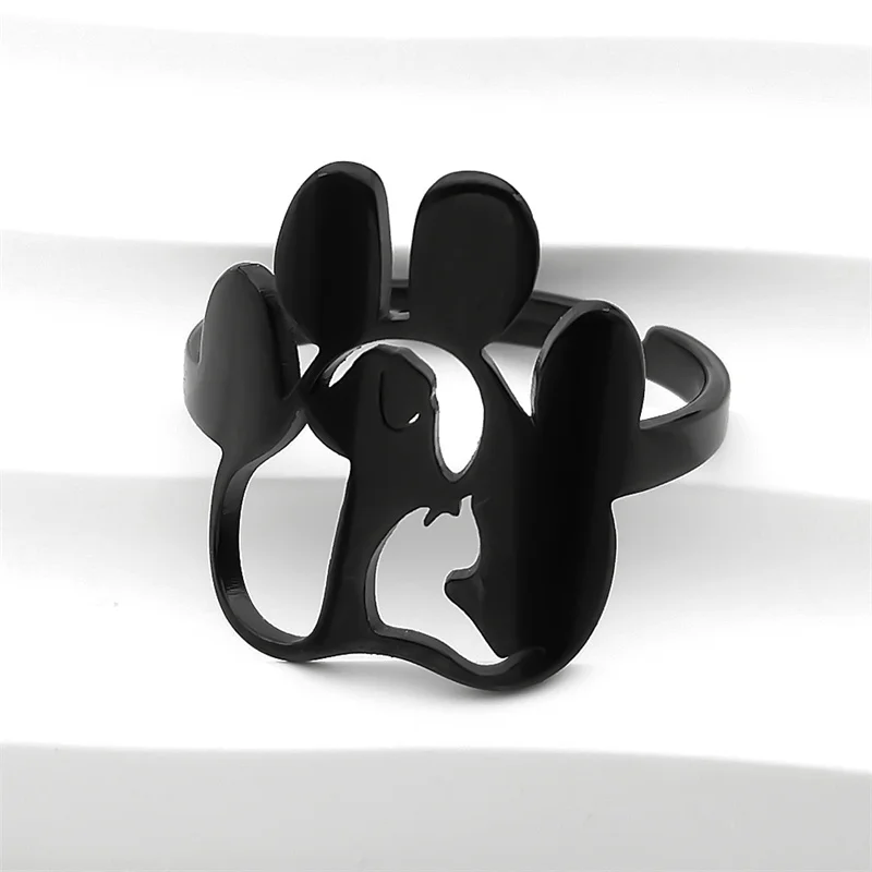 Dog Cat Paw Rings for Men Stainless Steel Black Color Cute Animal Footprints Open Adjustable Ring Jewelry Gifts anillos mujerR57