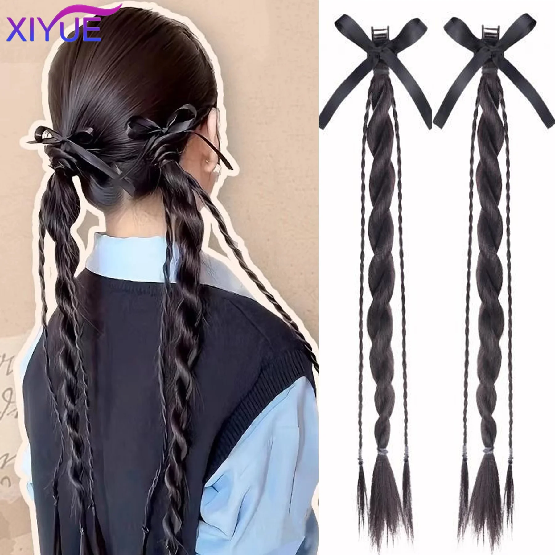 XIYUE Wig ponytail female net red twisted braid sweet cool spicy girl boxing braid hair loop style double long braid