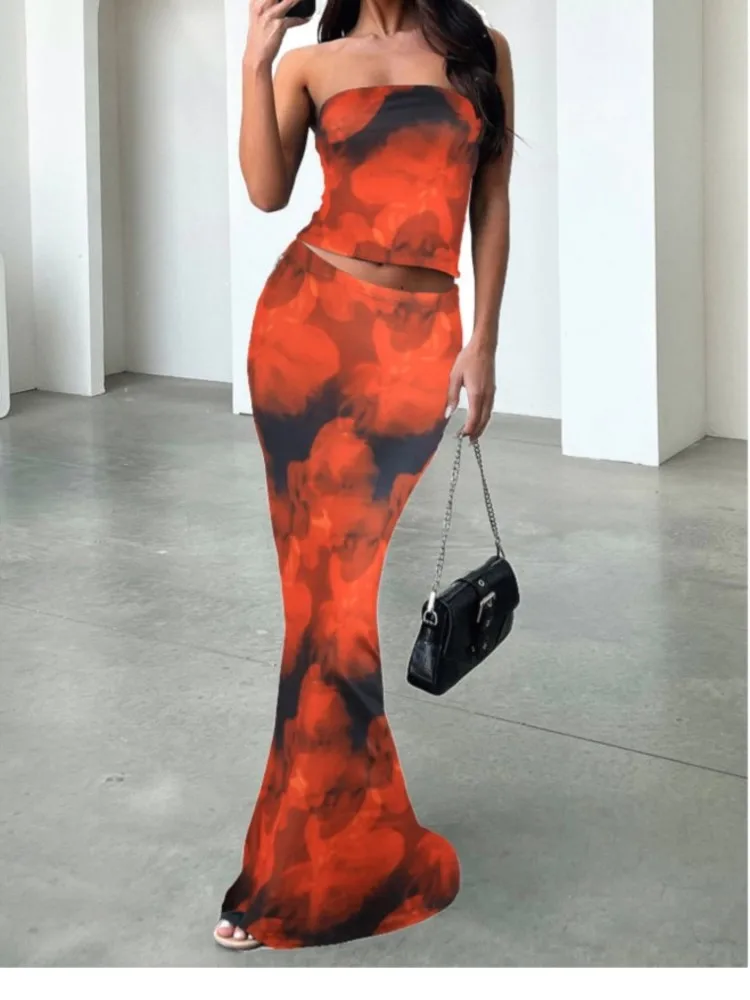 

Женский летний комплект из 2 предметов с принтом для женщин, новая мода, элегантный облегающий комплект без бретелек, повседневная офисная праздничная одежда из двух предметов, женская одежда