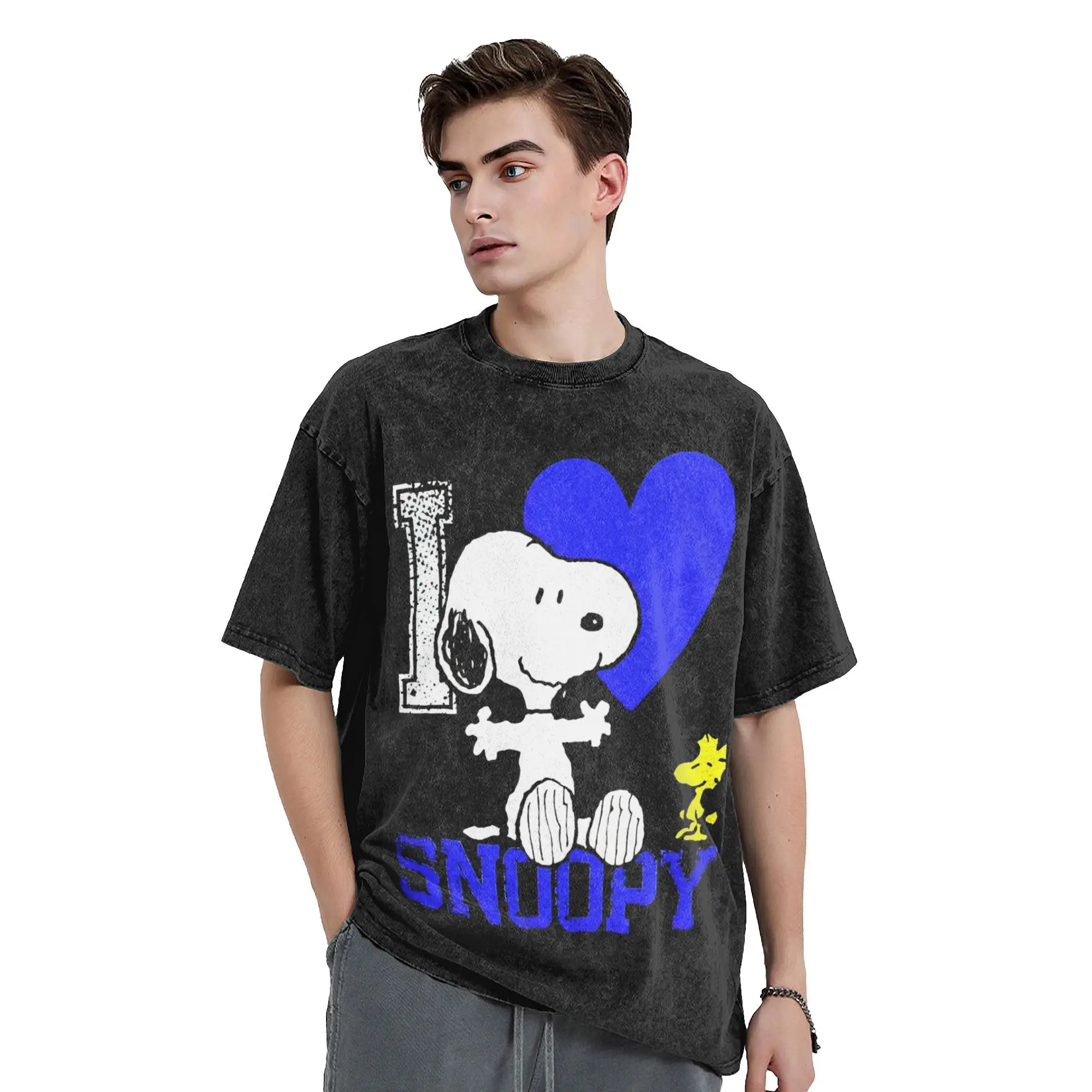 Snoopy Peanuts Washed T Shirts Streetwear Hip Hop Vintage T-Shirts  Tees Men Women Short Sleeve Harajuku