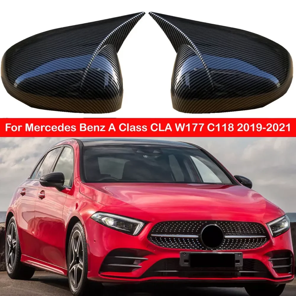 

Rear View Mirror Cover For Mercedes Benz A Class CLA W177 C118 2019-2021 LHD OX Horn Car Caps Shell Trim Carbon Look Exterior