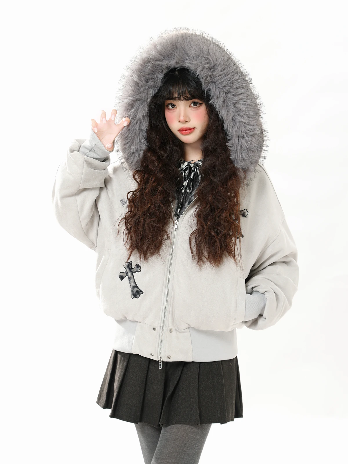 

ENJOG American Sle Thiened Loose Design Hat with Fur Collar Cotton Jaet Women's Winter Coat Sweet Sle ort Length Zi...