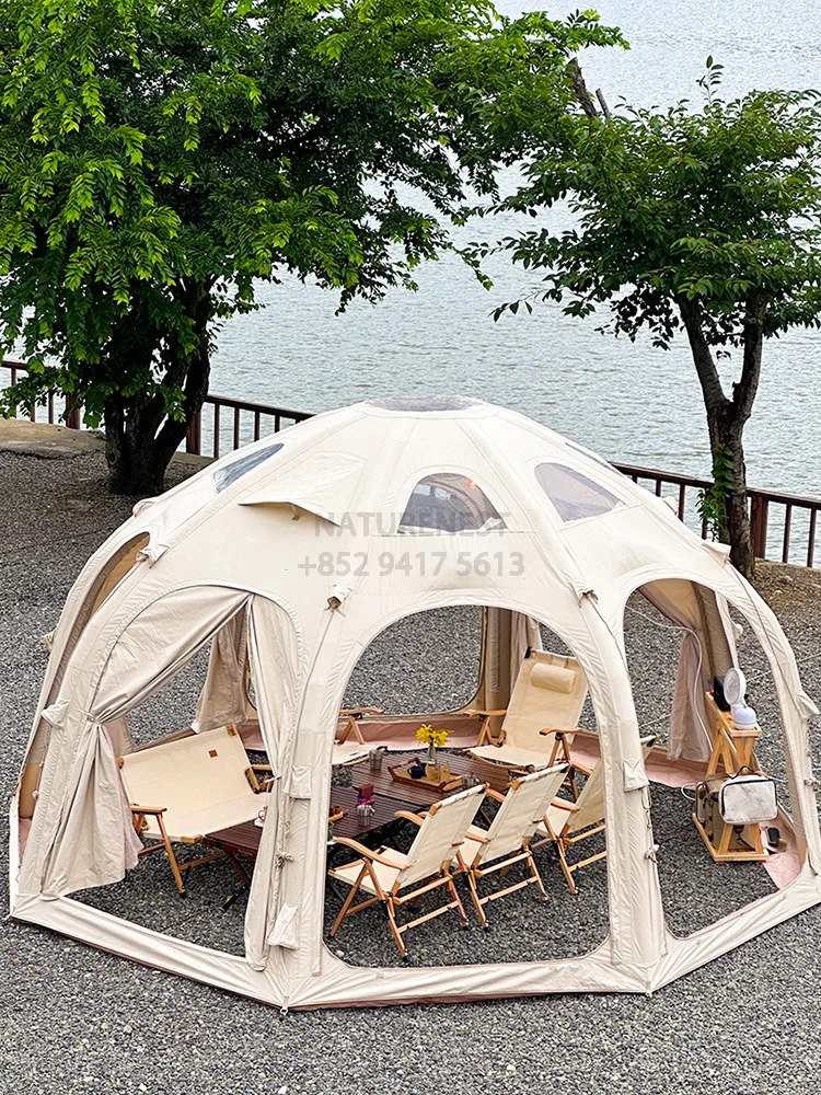 Achthoekige opblaasbare tent Sterrenhemel Cirkelvormig Buitenkamperen Gaanwandeling Rond Ronde cabine Polyester Katoen Opblaasbare luchttent yurt