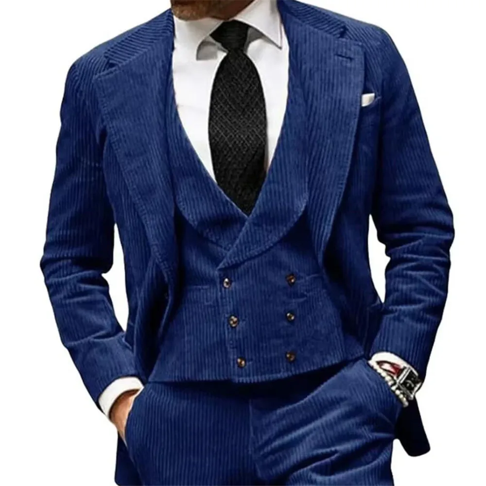 

Classic Corduroy Suits Men For Business Office Wear Single Breasted Prom Blazers Customized 3 Pieces Groom Tuxedos Costume Homme