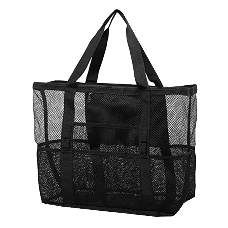 A19Q-Large Capacity Mesh Beach Tote Bag Handheld Lunch Bag Useful Shoulder Bag Bath Bag Food Drink Travel Storage Bag
