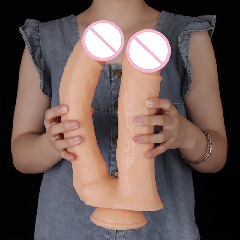 PVC Double Headed Dildo Super Realistic Fake Penis Double Penetration Vaginal Plug Anal Dilator G-point Stimulation Massager 18