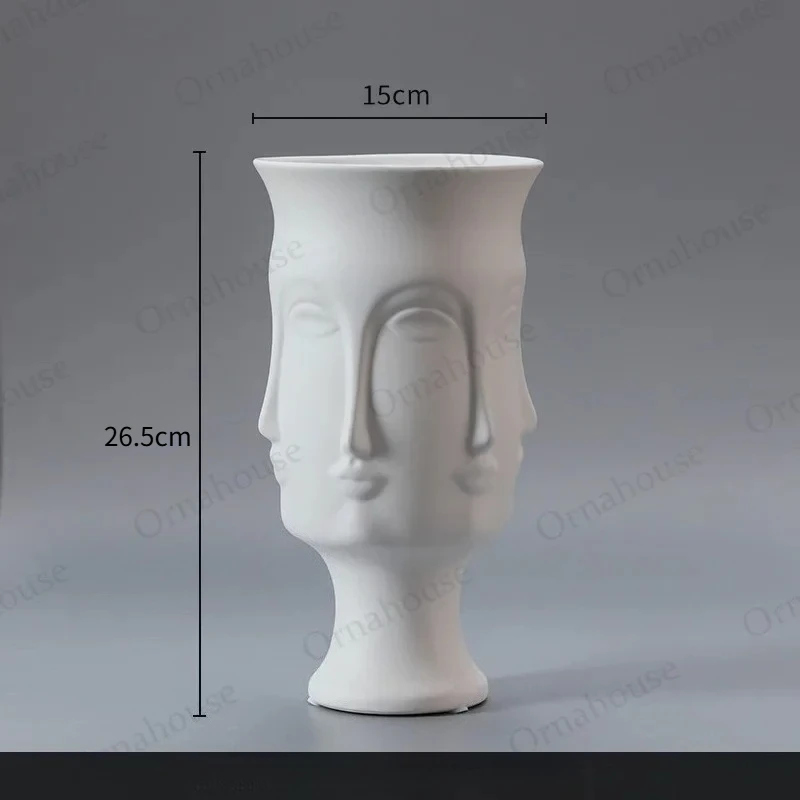 Personalized Creativity Face White Ceramic Vase, Art Light Decoration, North American Luxury Vase