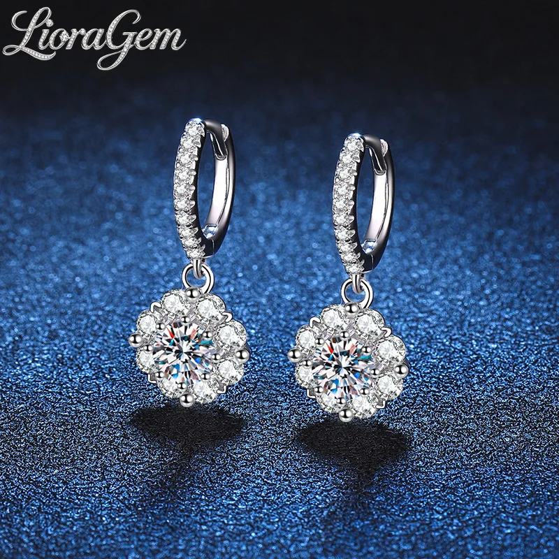 LioraGem Blooming Flower Moissanite Pendant Earrings, Versatile 50-Point D-Color Moissanite Women's Earring Platinum PT950 Stamp