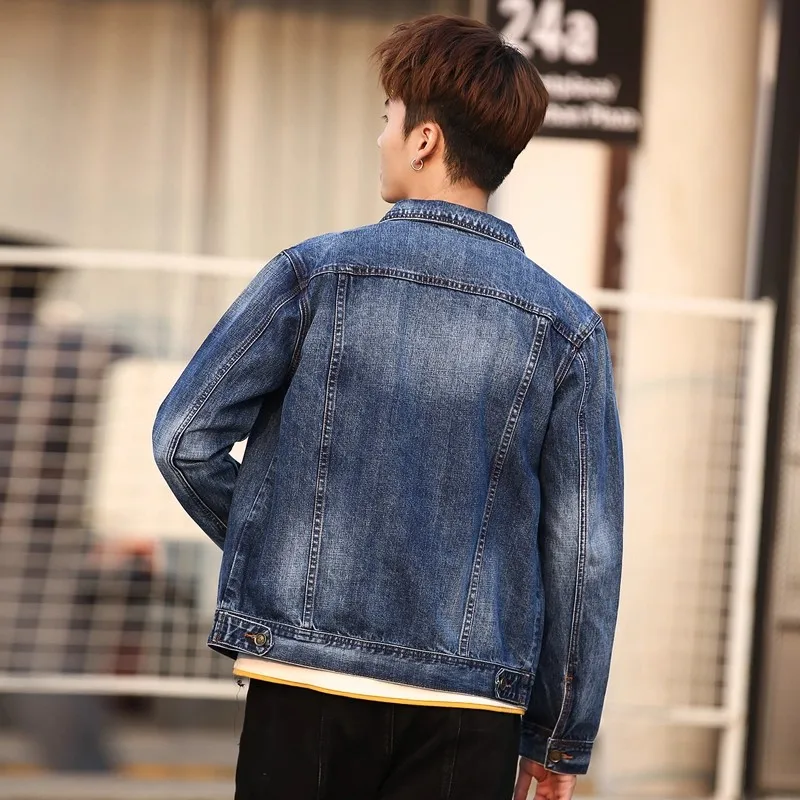 

Мужская джинсовая куртка с зауженной талией в стиле ретро, модная весна-осень-зима, повседневная износостойкая классическая прямая штанижка...