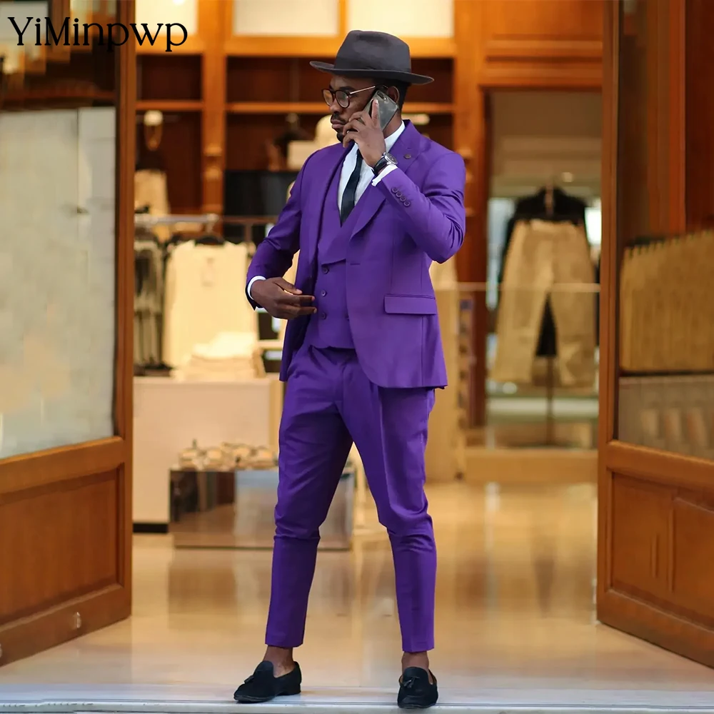

YiMinpwp Bright Color Men Suits Set Wedding 3 Pieces Peaked Lapel Double Breasted Slim Fit Party Prom Formal Wear Tuxedos Suit